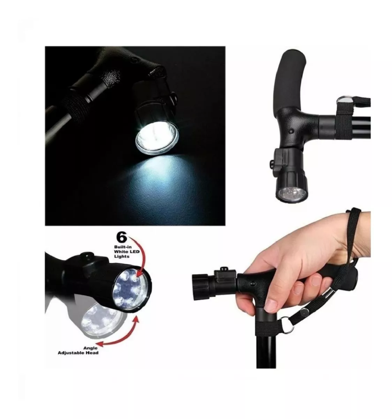 🔦 Bastón Extensible con Linterna LED y Base Articulada