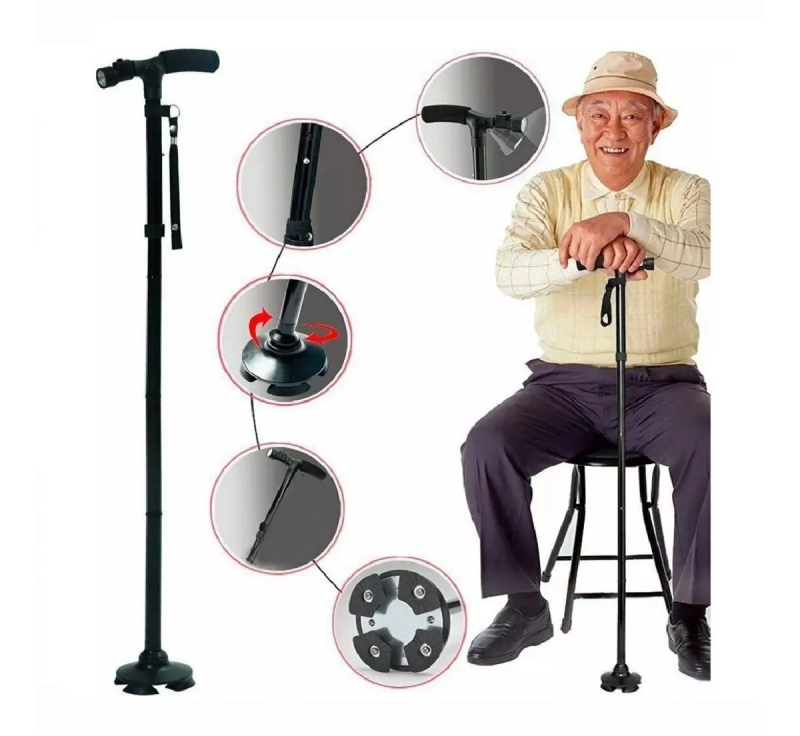 🔦 Bastón Extensible con Linterna LED y Base Articulada