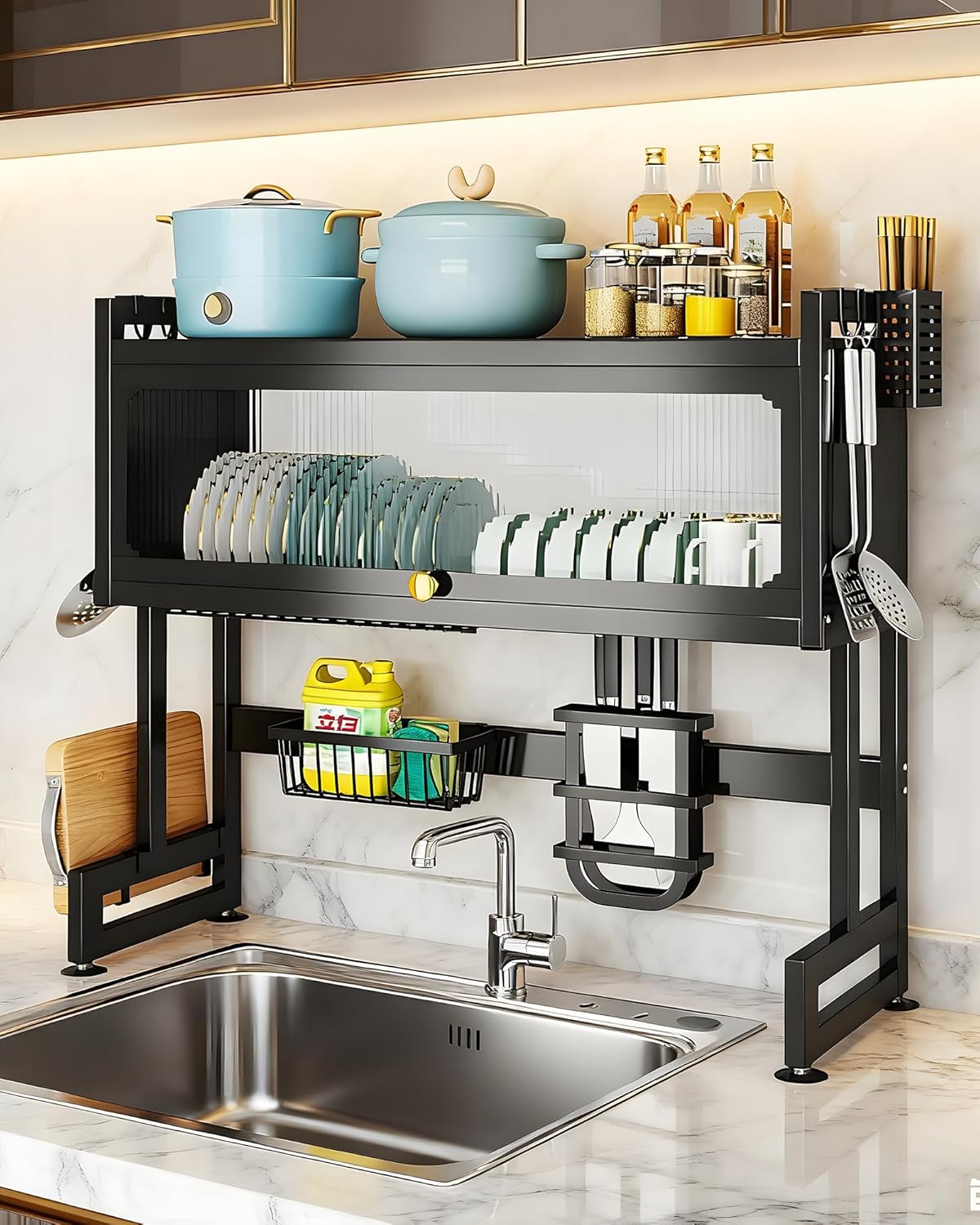 Organizador de cocina sobre lavaplatos