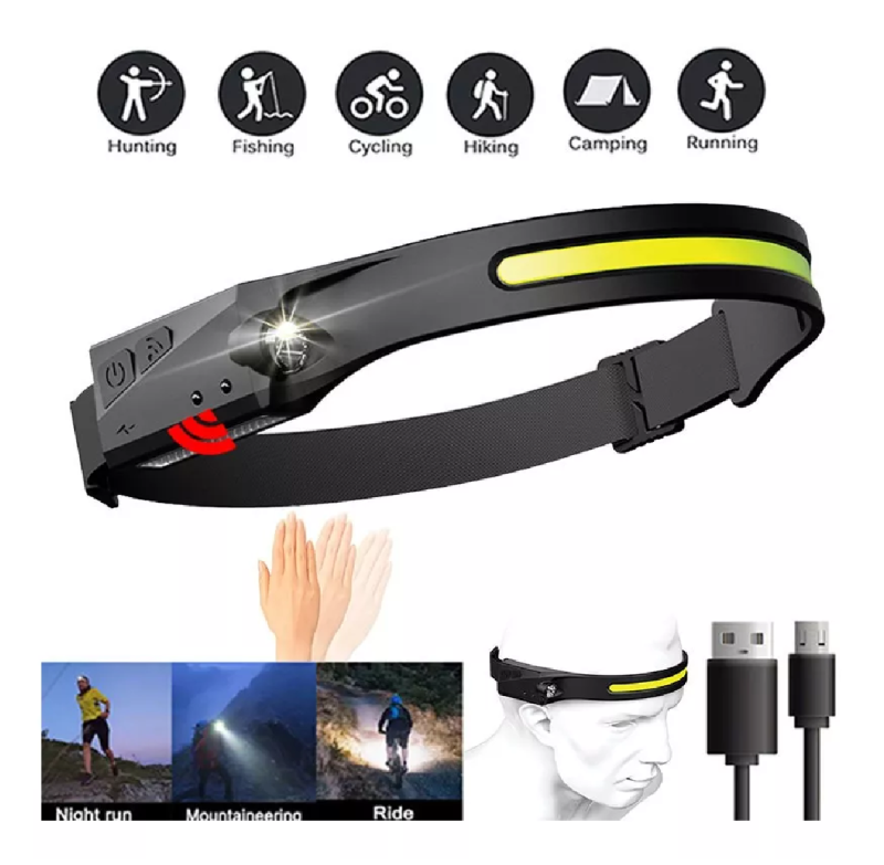 🔦 LINTERNA FRONTAL CON SENSOR RECARGABLE